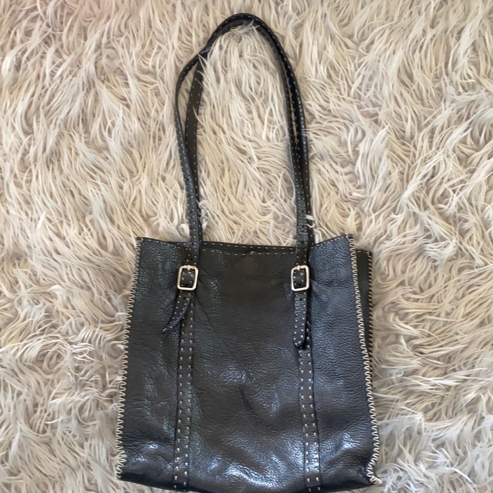 Fendi Small Selleri Tote, black leather with silver tone hardware.